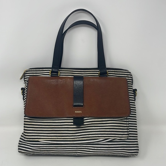 Fossil Kinley Striped Cotton/Leather Satchel🖤 - Picture 2 of 16